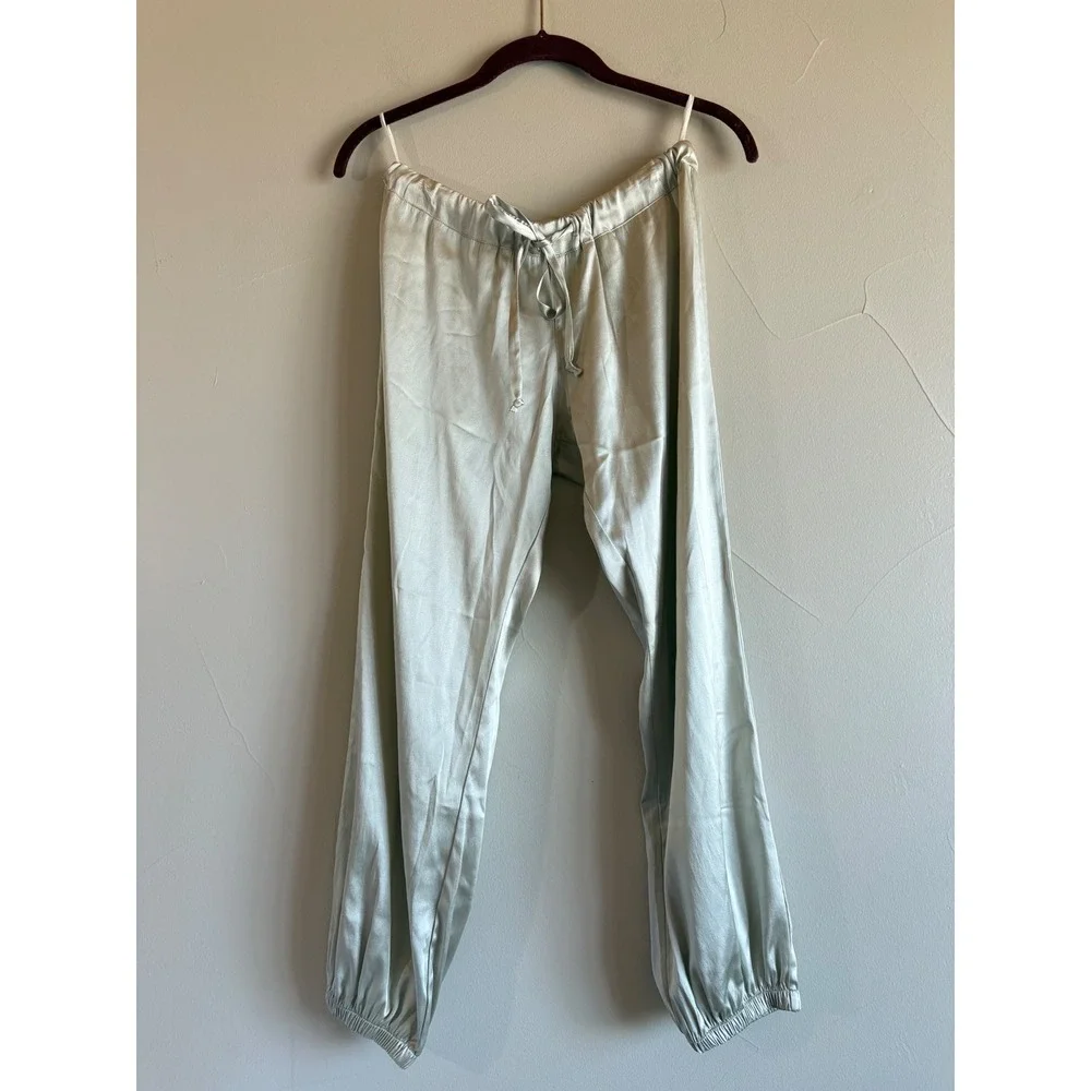 Maggie Ward 100% Washable Silk Jogger Lounge Capri Pants Champagne Silver Small